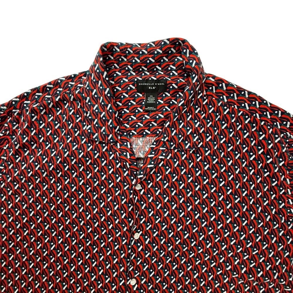 Shaquille O'Neal XLG Mens 4XL Linen Abstract Print‎ Short Sleeve Shirt Red